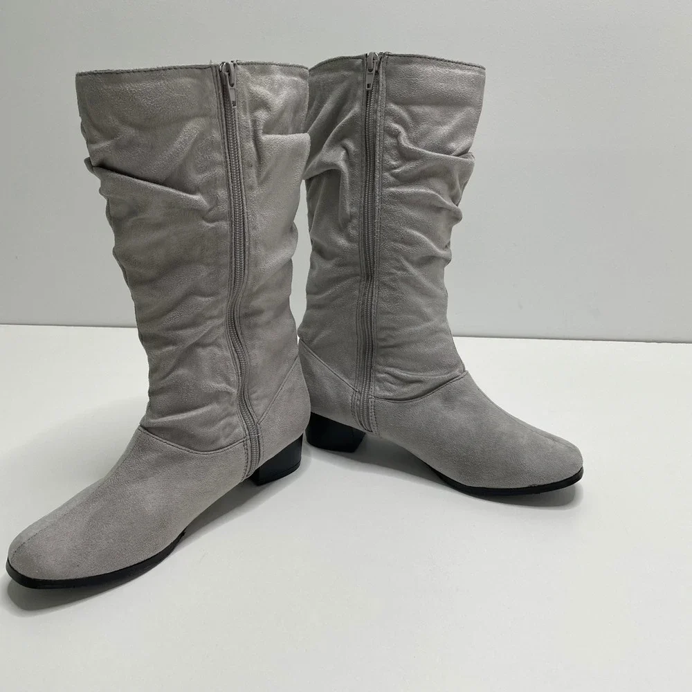 Classique Womens Grey Faux Suede Slouch Mid-Calf Boots Block Heel 9M Cowgirl